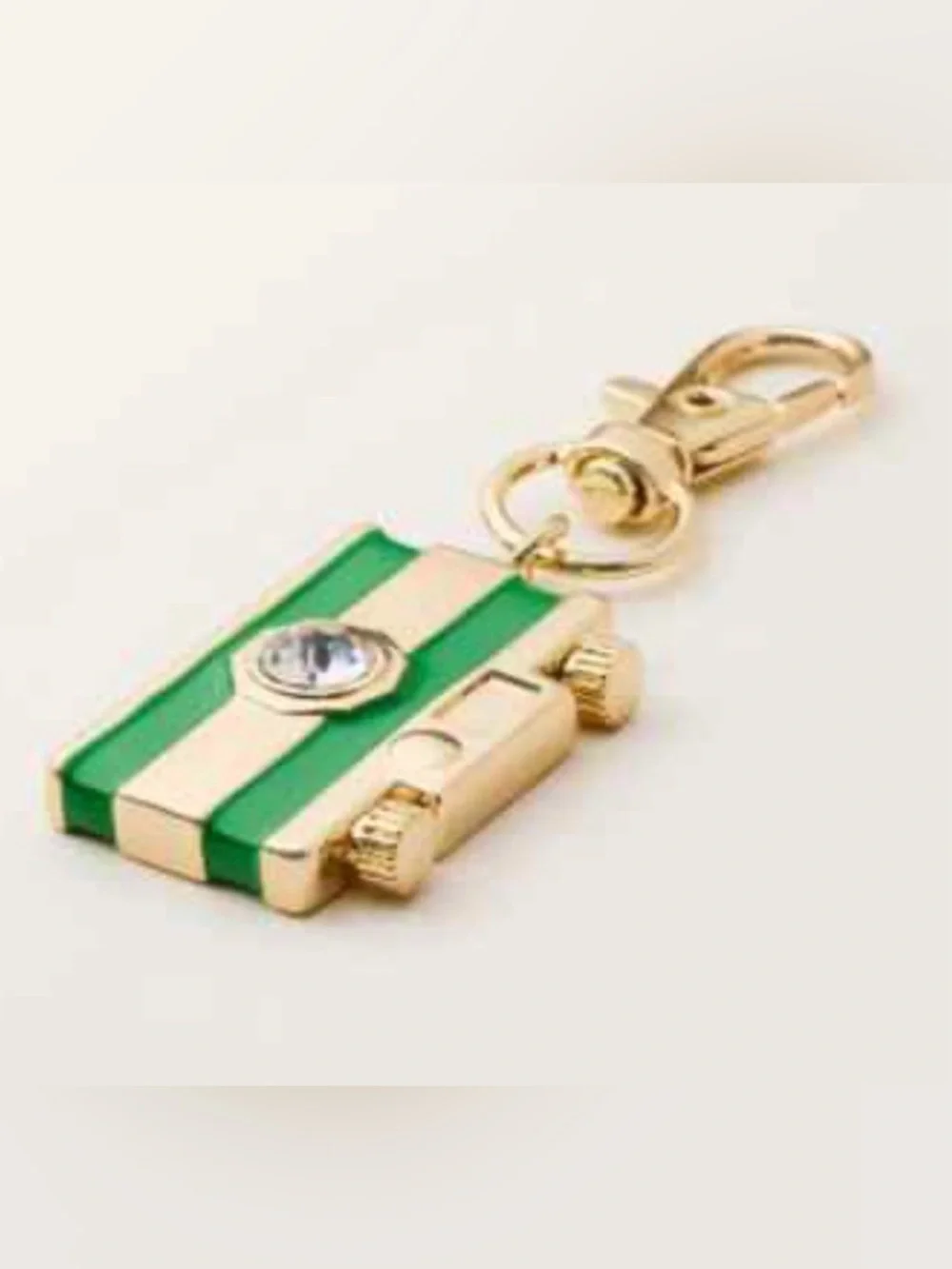 Kate Spade x Target Green White Striped Camera Gold Keychain New with tags